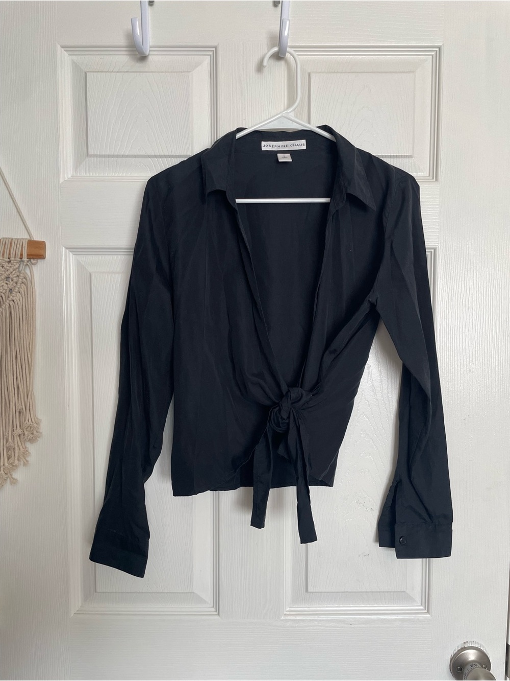 Josephine Chaus Silk Blend Tie-Front Black Women's size 6 Shirt